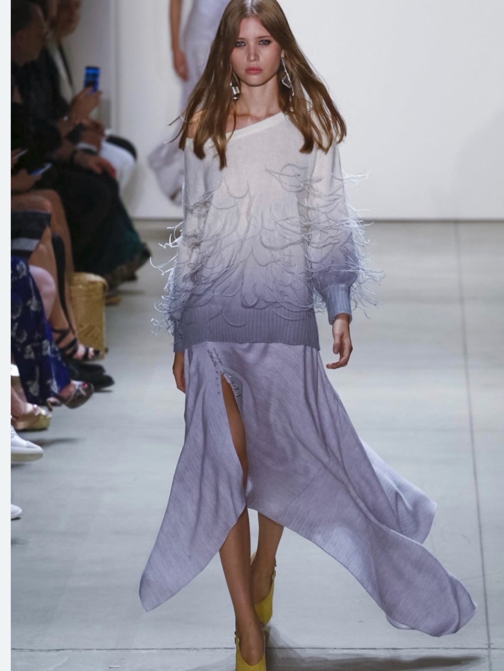 Prabal Gurung Cream, Gray cashmere & ostrich feather Crewneck Sweater. $1,595